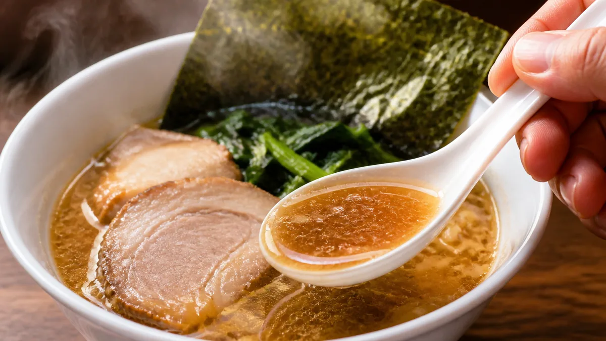 どんとこい家のラーメンスープを徹底解剖|豚骨×鶏油×醤油ダレの三位一体の解説画像