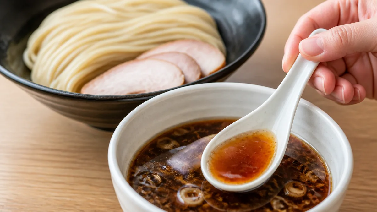 麺屋鈴春メニューのもう一つの柱「醤油つけ麺」｜塩との違いはどこにあるのかの解説画像