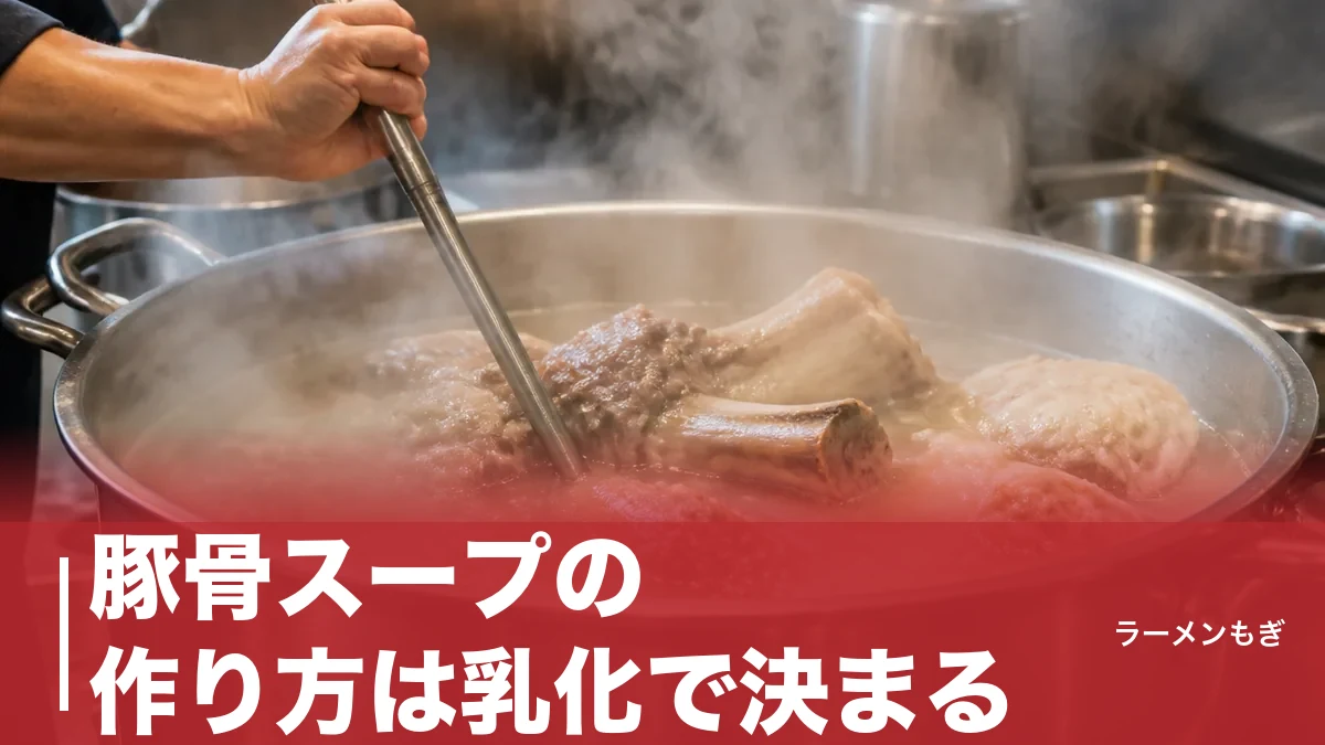 豚骨スープの作り方は乳化で決まる｜下処理から12時間炊きまで白濁の科学を完全解説のアイキャッチ画像