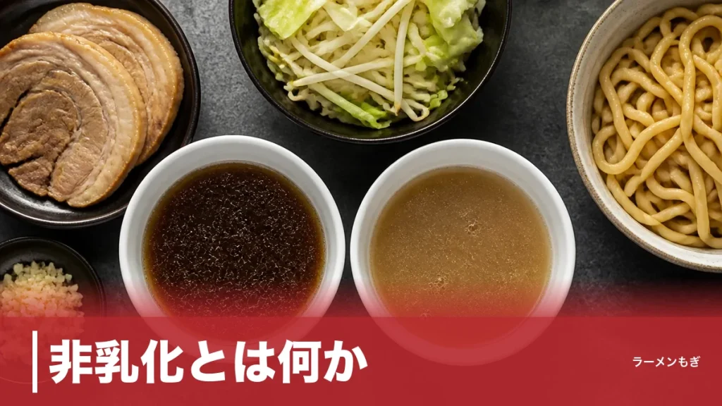 非乳化とは何か？二郎系スープが黒く澄む理由｜乳化との違いを科学と名店で読み解くのアイキャッチ画像