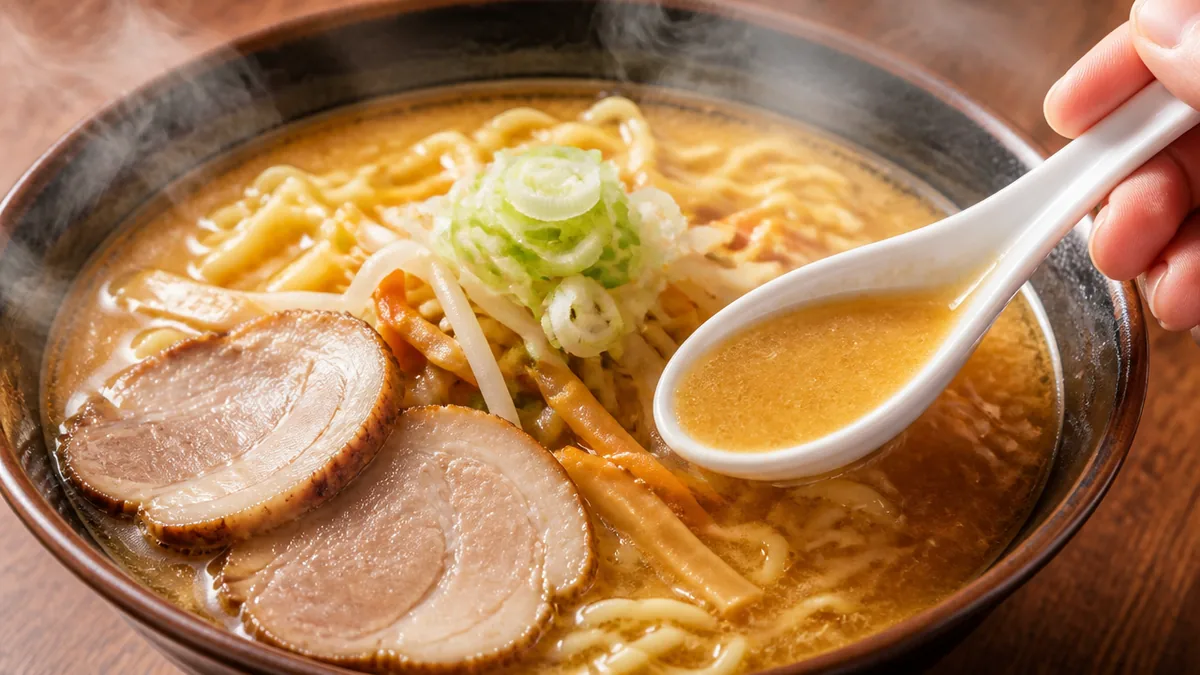 麺とタレを分解する|中太ちぢれ麺と赤白ブレンドの味噌の解説画像