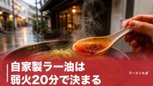 自家製ラー油は弱火20分で決まる｜レンジ1分の時短法から保存1ヶ月の鉄則まで完全解説のアイキャッチ画像