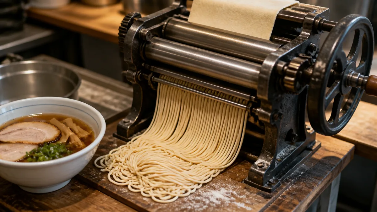 ハンドル1本で麺になる仕組み|ローラーと切り刃の役割の解説画像