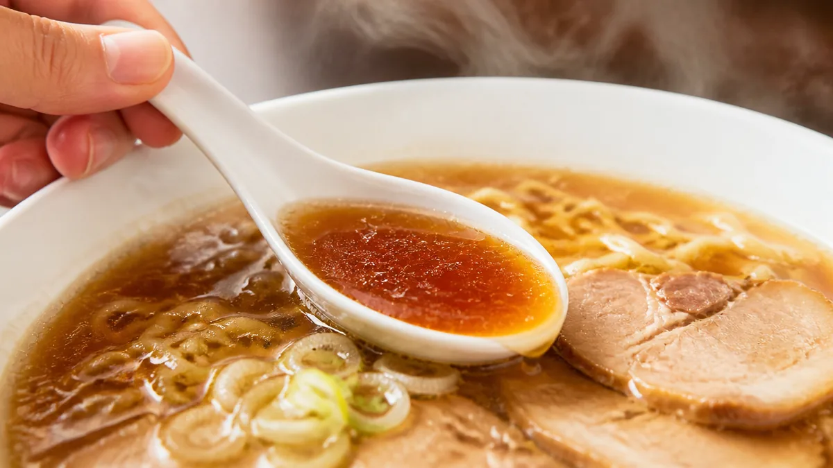 一杯の中身を分解する:醤油スープ・チャーシュー・セルフ薬味の解説画像